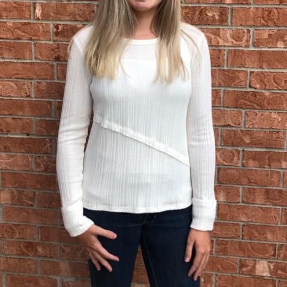 Ivory Ribbed Long Sleeve Top